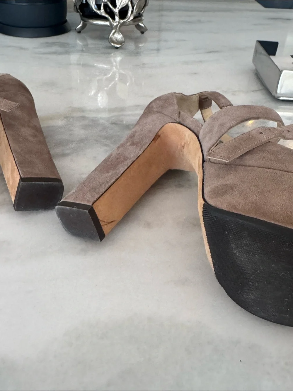 Jimmy Choo Taupe Suede Crisscross Platform Sandals size 38 -good condition
